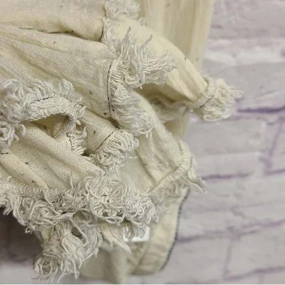 Free People Boho Cream Blouse with Puff Sleeves and Bib Collar Size Small - Picture 8 of 10